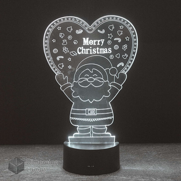 White Santa Heart 3D lamp: a festive Christmas decoration. Features Santa Claus holding a heart with "Merry Christmas", ideal for seasonal home decor. 