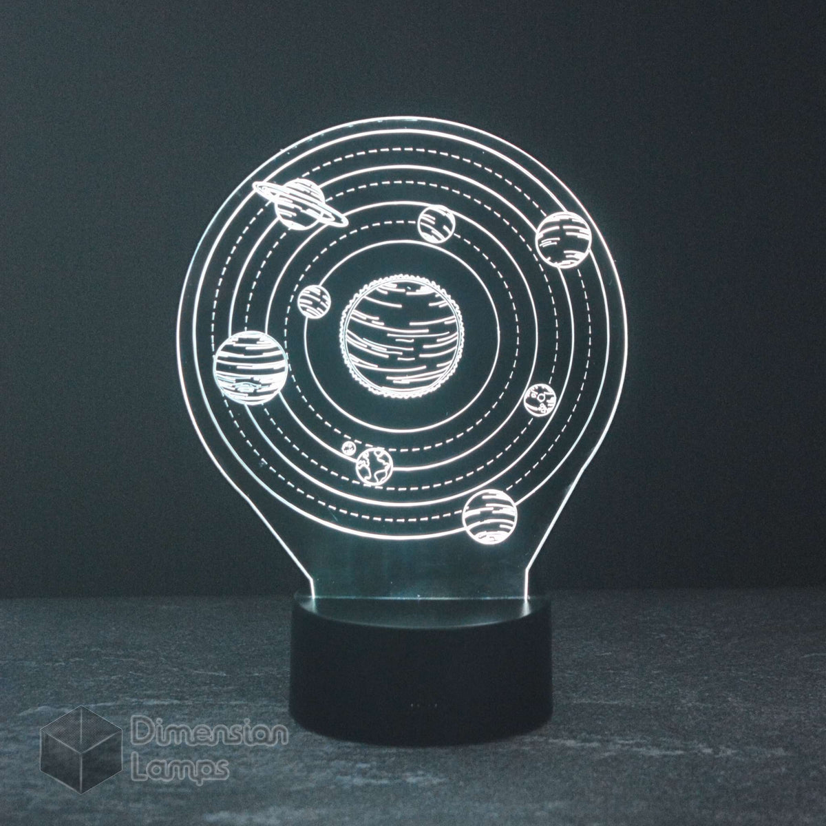 Solar System 3D lamp: white space-themed gift idea for kids. Features a design with the sun and orbiting planets, providing a gentle glow.