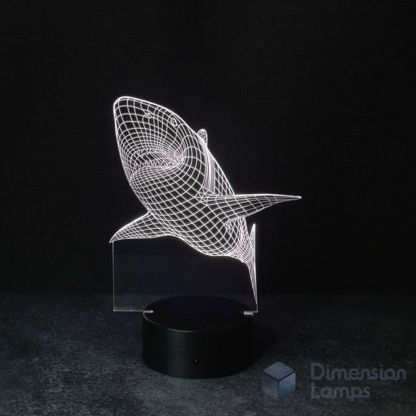 Nightlight featuring a white 3D shark design, a popular 3d night lamp. Perfect gift for teens and anyone who loves sharks.