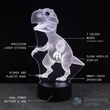 Baby dinosaur-shaped lamp with technical specifications on a black background. Childrens dinosaur gift.