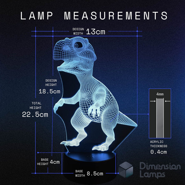 Baby dinosaur night light with measurements, gift idea for kids that are into dinosaurs.