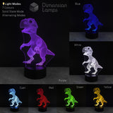 Baby dinosaur-shaped lamps displaying various colour modes on a dark background.
