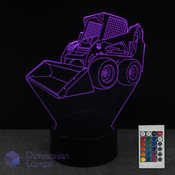 3D lamp shaped like a skid steer loader with a remote control on a dark background