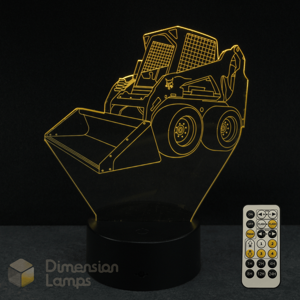 3D illusion lamp shaped like a Bobcat with a remote control on a dark background