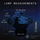 Technical drawing of a motorcycle lamp with dimensions on a dark background
