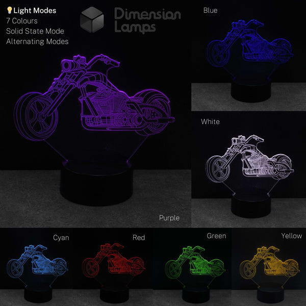 Road bike cruiser night light displaying various colours on a dark background