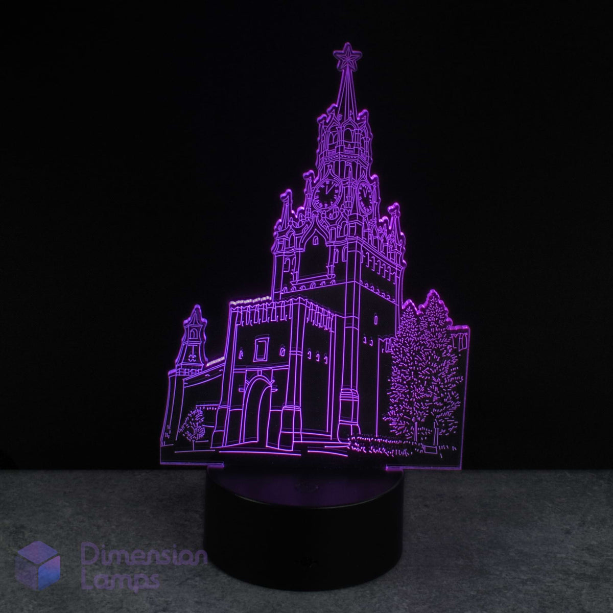 3D LED lamp shaped like a castle on a black background. Kids nightlight.