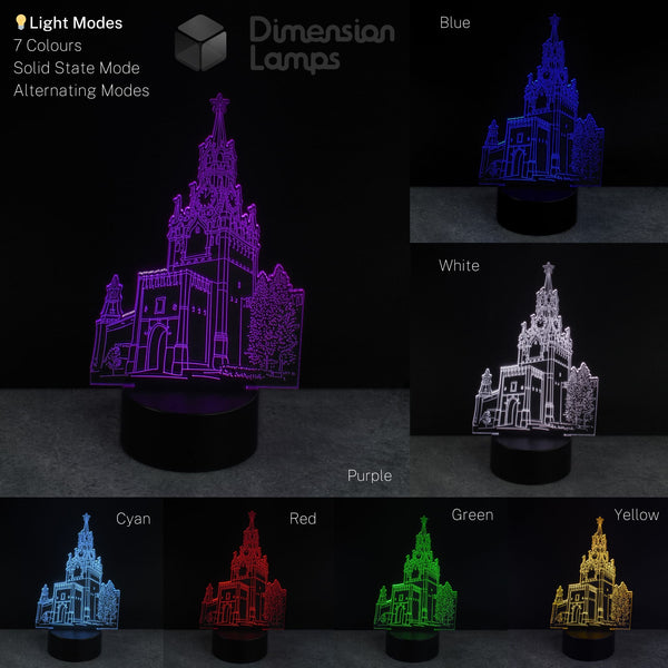 Dimension Lamps with castle design in various colours on a dark background. Kids nightlight.
