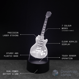 Guitar-shaped lamp with features highlighted. This lamp is a great gift idea for blues guitarists.