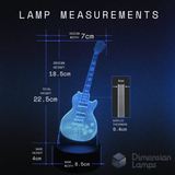 Guitar-shaped lamp with measurements on a dark background. Teen guitarist gift idea.