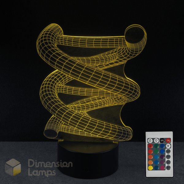 Yellow DNA Strand Double Helix lamp with remote control. Gift idea for kids interested in science.