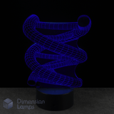 Blue 3D DNA Strand Double Helix lamp on a black background with 'Dimension Lamps' branding.