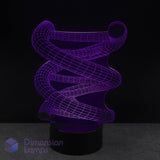 3D wireframe DNA Strand Double Helix lamp on a black background with 'Dimension Lamps' branding.