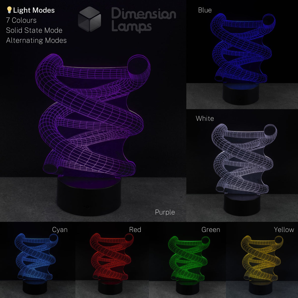 DNA Strand Double Helix lamp with colour-changing options, biologists gift idea.