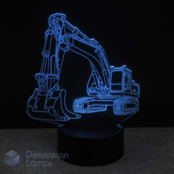3D LED lamp shaped like a construction digger excavator on a black background
