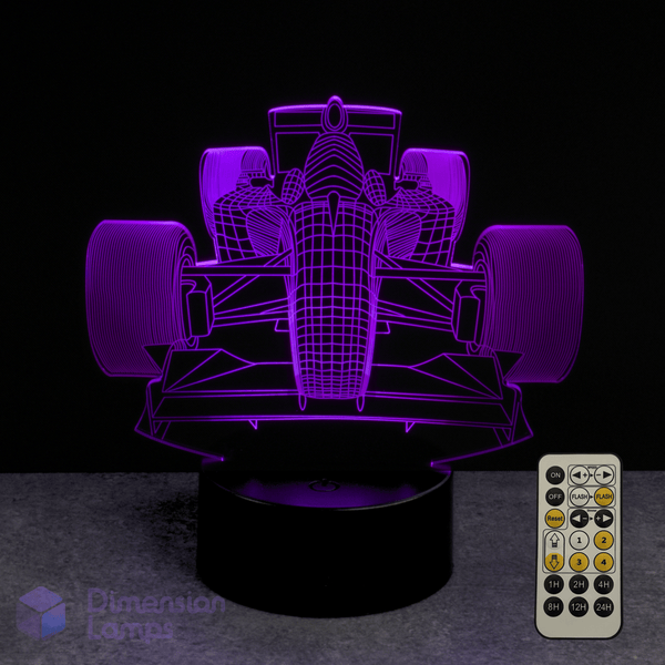 3D racing car lamp with remote control on a dark background