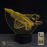3D F 22 Raptor Jet airplane-shaped night light with remote control on a dark background