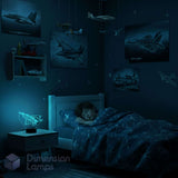 3D F 22 Raptor Jet airplane design night lamp with purple outline on a black background