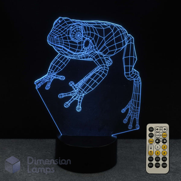 3D frog lamp with remote control on a dark background