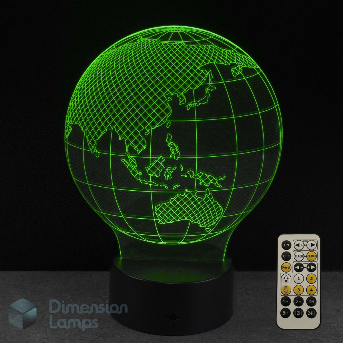 3D Earth lamp featuring Australia with remote control on a dark background. Kids planet map gift idea. 