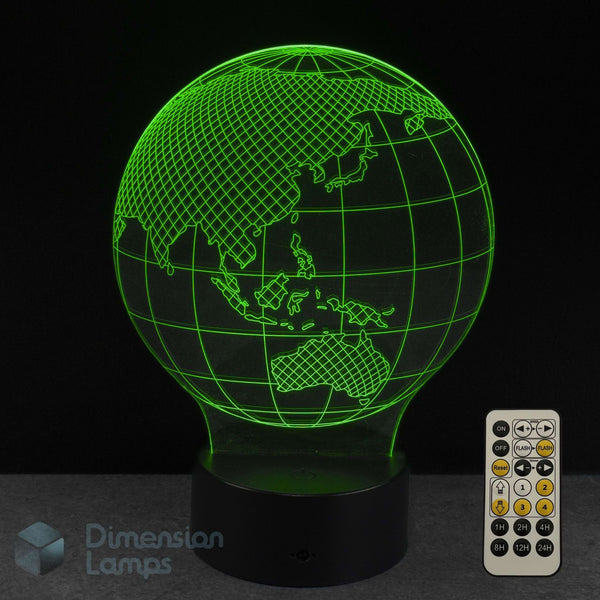 3D Earth lamp featuring Australia with remote control on a dark background. Kids planet map gift idea. 