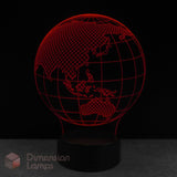 Wireframe globe lamp displayed in red on a black background. Kids world map gift idea. 