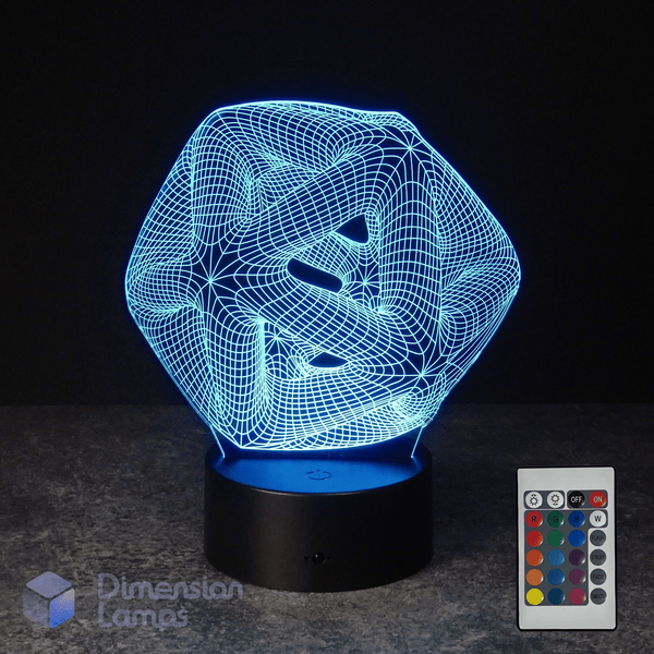 3D geometric lamp with remote control on a dark surface