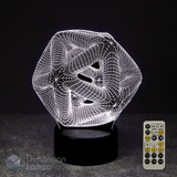 3D geometric lamp with remote control on a dark background