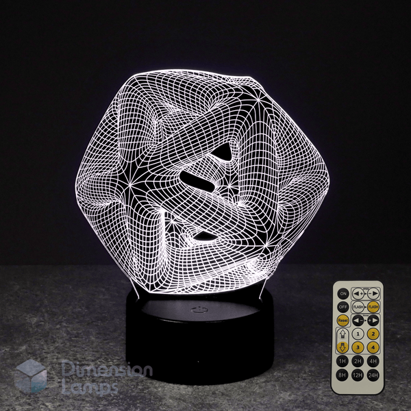 3D geometric lamp with remote control on a dark background
