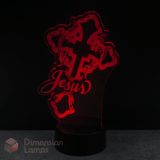 Red 'Jesus' text on a Christian or Catholic cross. Catholic teen gift idea.