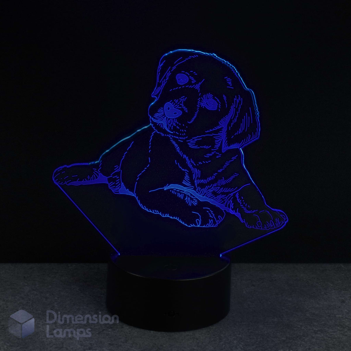 3D LED lamp shaped like a Labrador golden retriever puppy on a black background. A great gift idea for young girls.