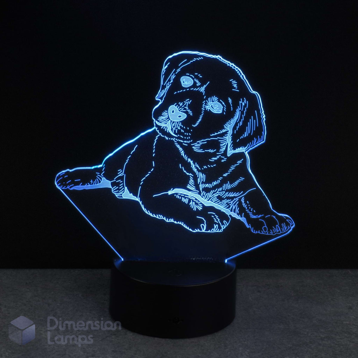 3D LED lamp shaped like a Labrador golden retriever puppy on a black background. Available in Australia.