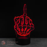 Red skeleton style hand lamp on a black background. Great gift idea for cheeky teens that want to be unique and.
