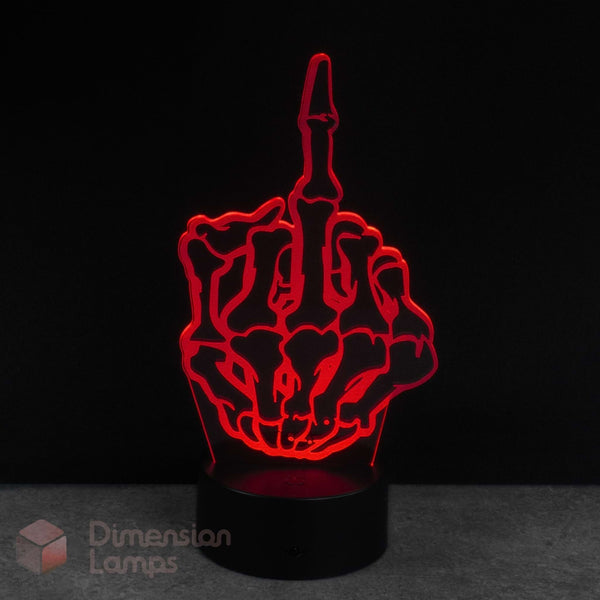 Red skeleton style hand lamp on a black background. Great gift idea for cheeky teens that want to be unique and.