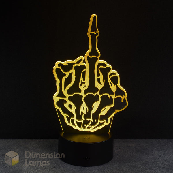 Novelty lamp shaped like a skeleton pointing finger on a black background. Gift idea for unique male teenagers. 