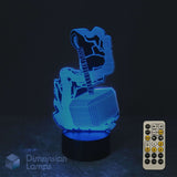 A 3D optical illusion night light shaped like Thor holding Mjolnir, glowing with blue light on a black base, shown with its 7-colour remote control against a dark background. Fantasy style gift.