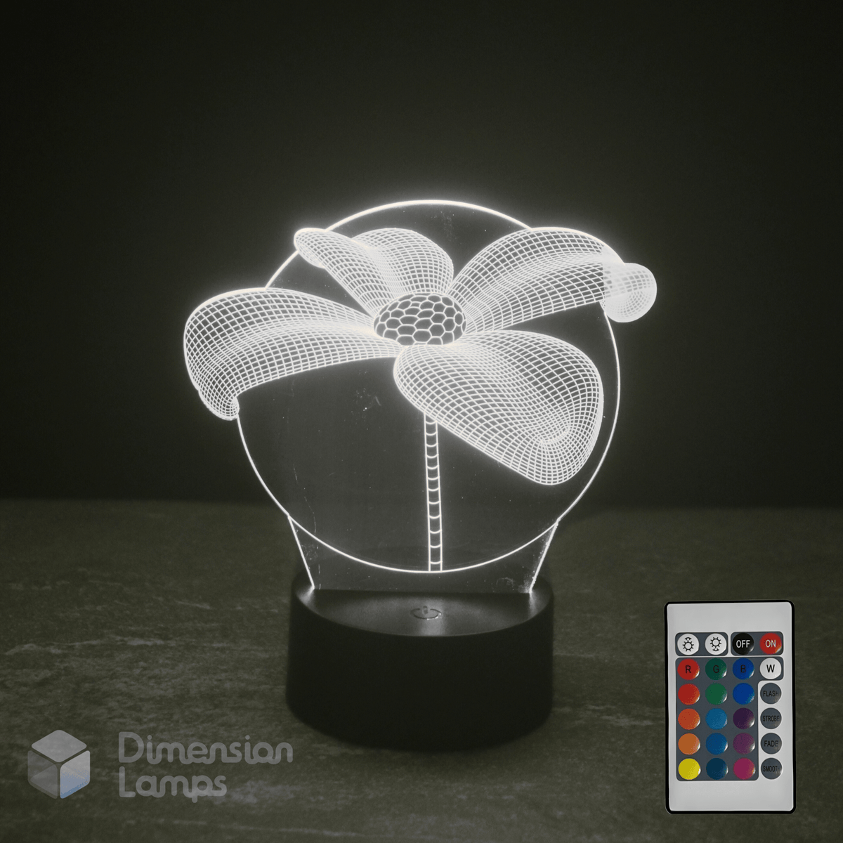 3D daisy lily flower lamp with remote control on a dark background