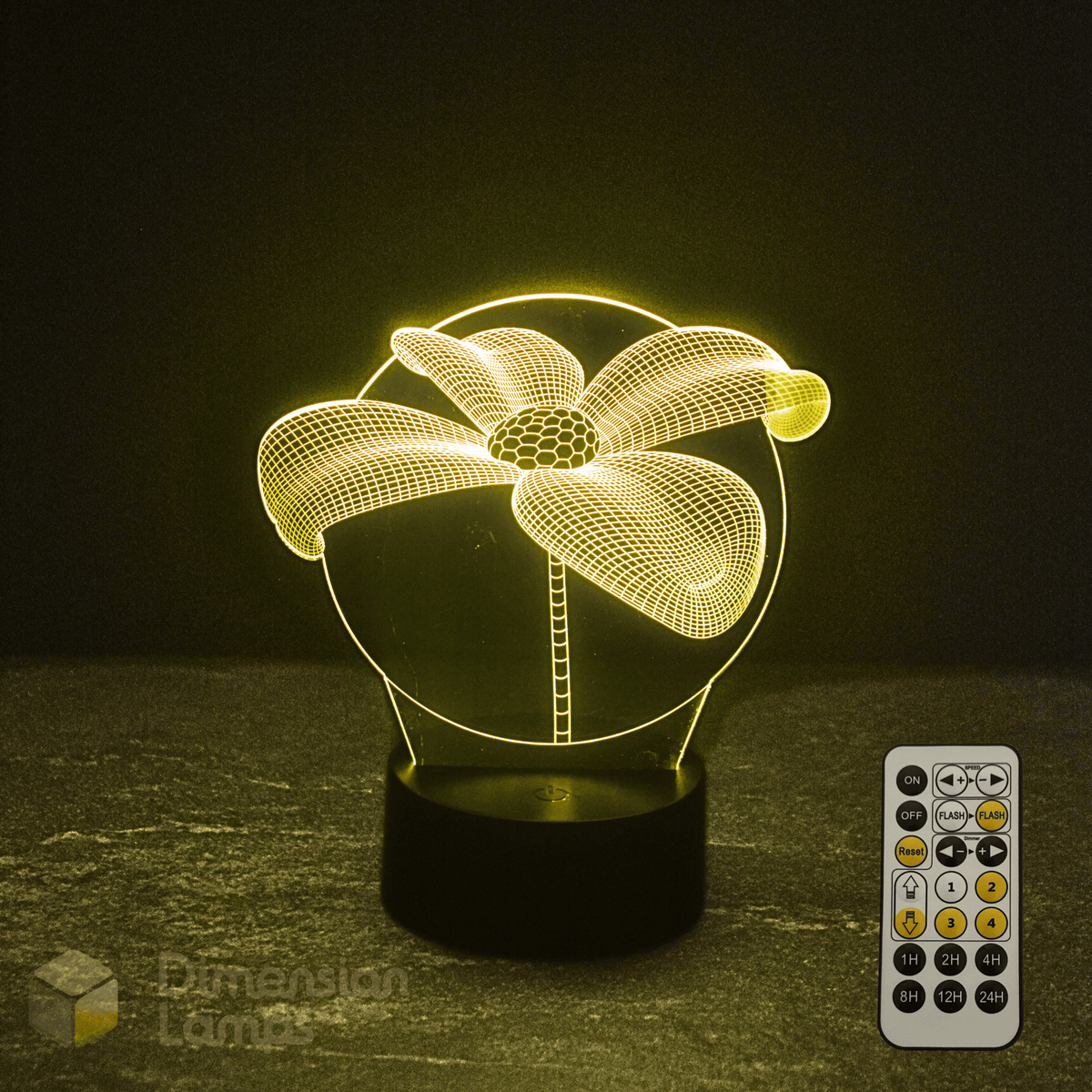 3D Lily Daisy flower-shaped lamp with remote control on a dark background