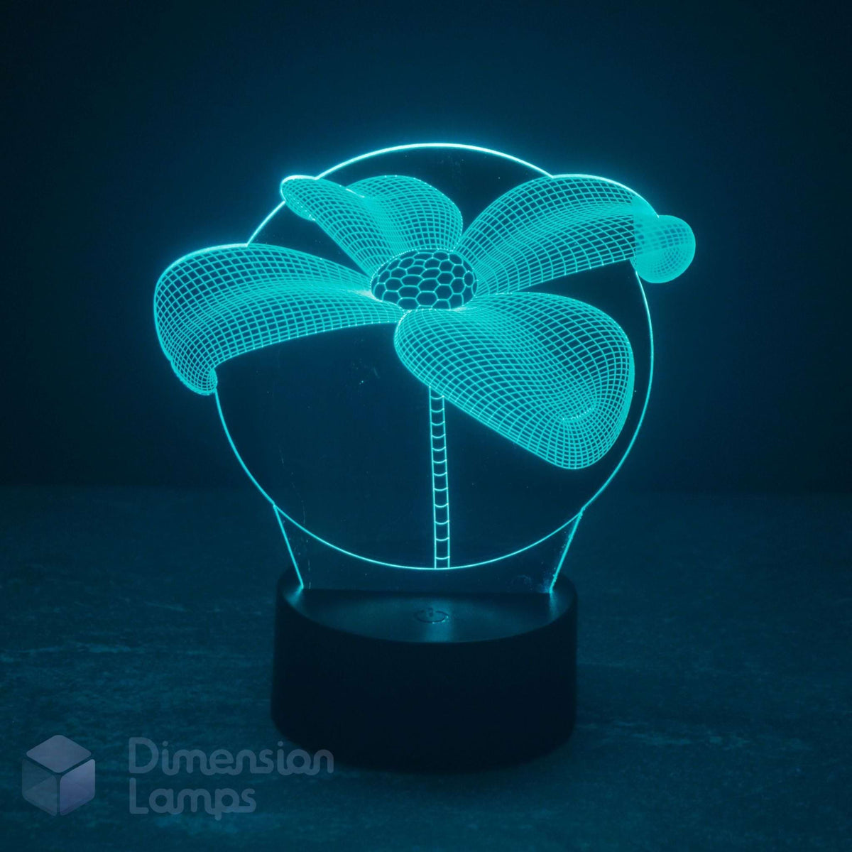 3D daisy lily flower lamp with Dimension Lamps watermark. Perfect gift idea for flower lovers. 
