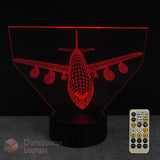 3D Airbus airplane-shaped LED lamp with remote control on a dark background