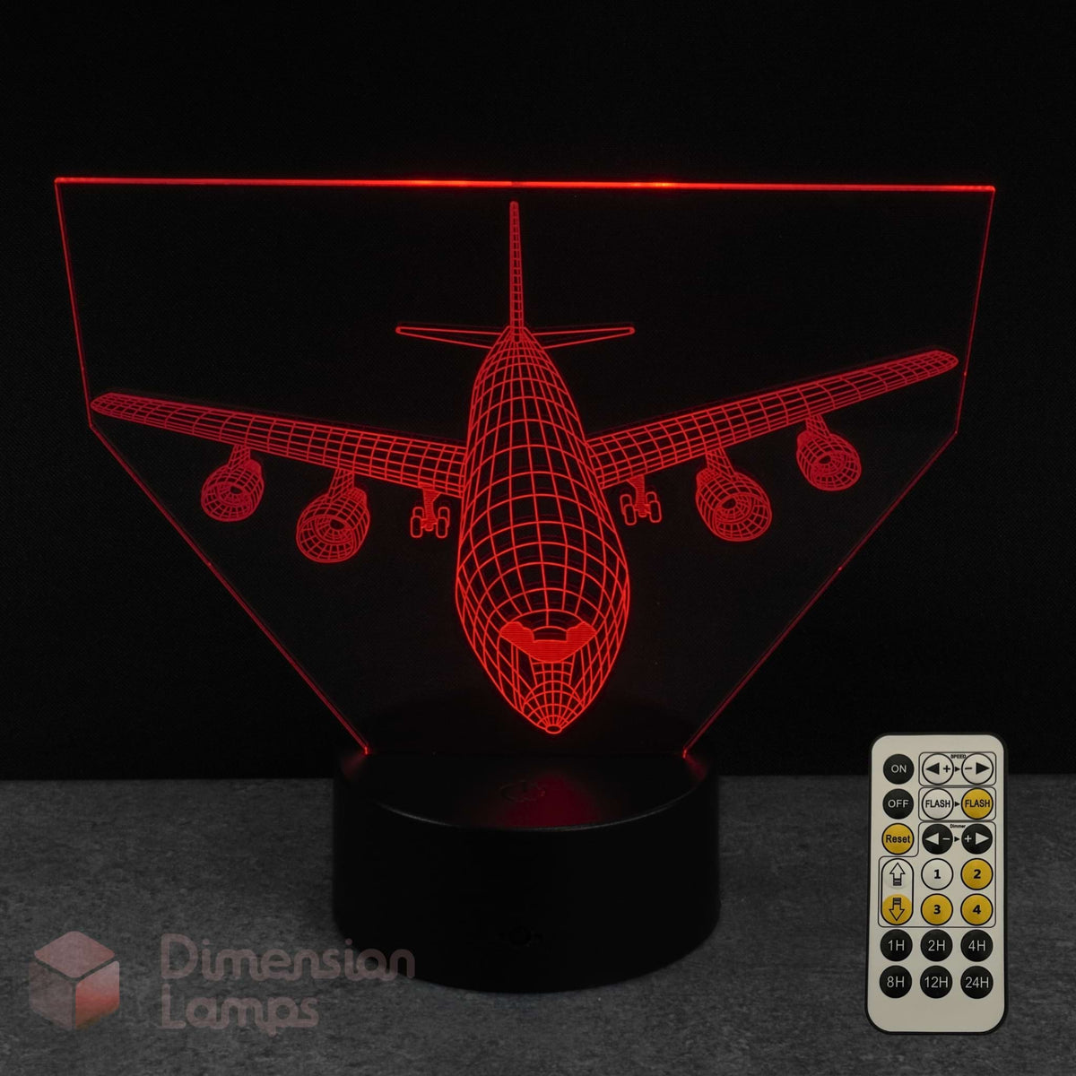 3D Airbus airplane-shaped LED lamp with remote control on a dark background