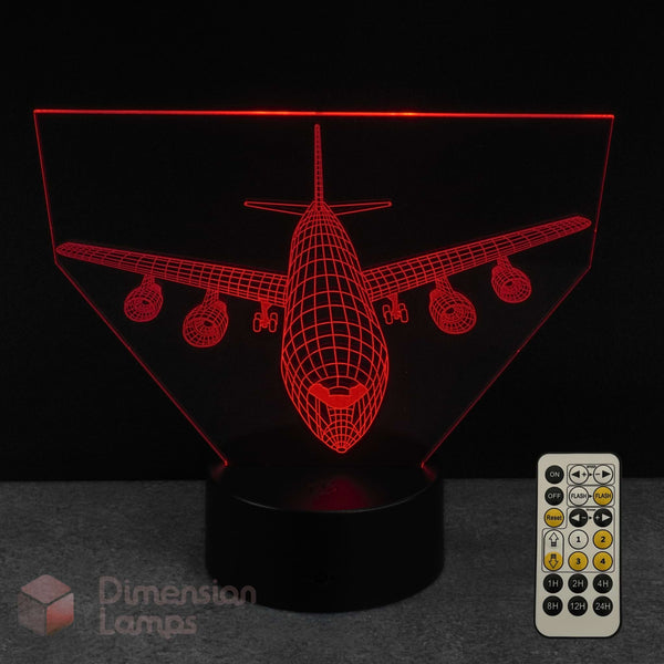 3D Airbus airplane-shaped LED lamp with remote control on a dark background