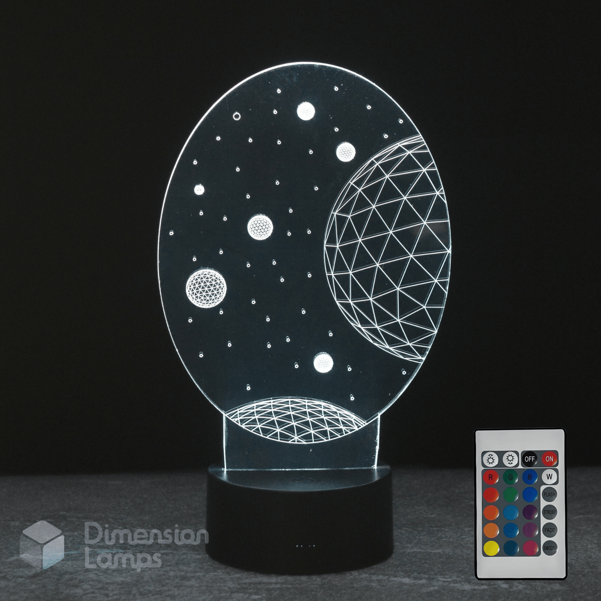 3D planets lamp with geometric design and remote control, space lovers kids gift.
