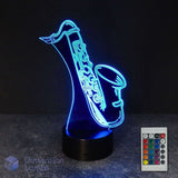 Saxophone 3D LED illusion lamp with 16-colour remote control. Gift ideal for Saxophone player. 