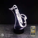 Saxophone 3D LED illusion lamp with 7-colour remote control. Gift ideal for Saxophone player. 