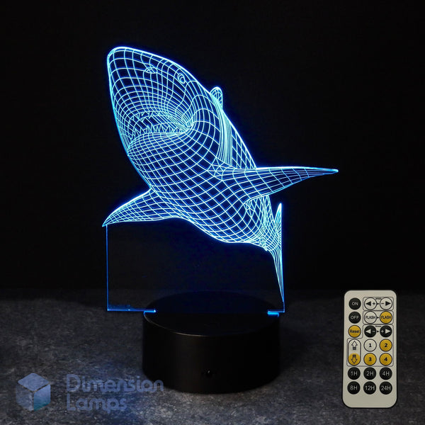 Shark 3D night lamp with a 7 colour remote control. Ultimate gift for kids who love sharks. 