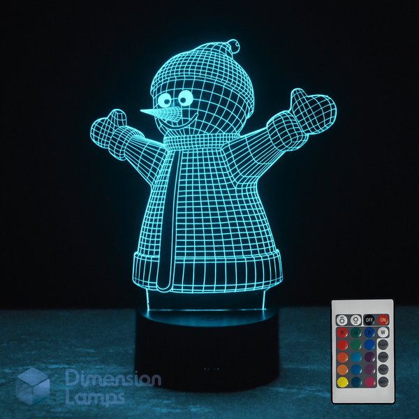 3D snowman lamp with remote control on a dark background