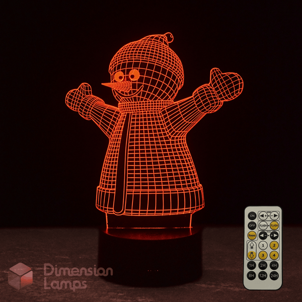 3D snowman lamp with remote control on a dark background
