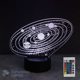 3D solar system lamp with remote control on a dark background. Kids spaced themed night lamp.