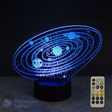 3D solar system lamp with remote control on a dark background. Space themed kids night light.